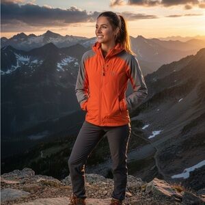 Outdoor Research Women’s Ferrosi Hooded Jacket Small Orange Gray Softshell OR